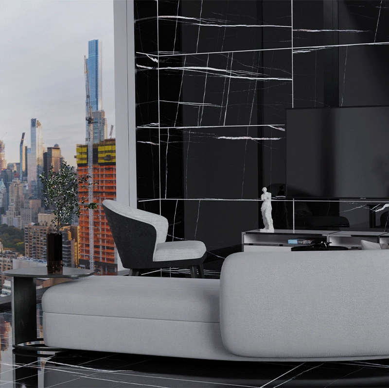 Plăci de porțelan "Agatha" negru lustruit 60x120cm