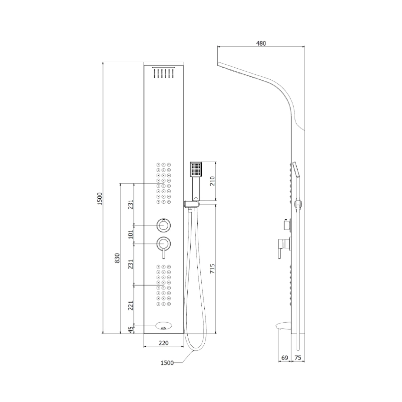 Panou de duș Z-310 / Argint