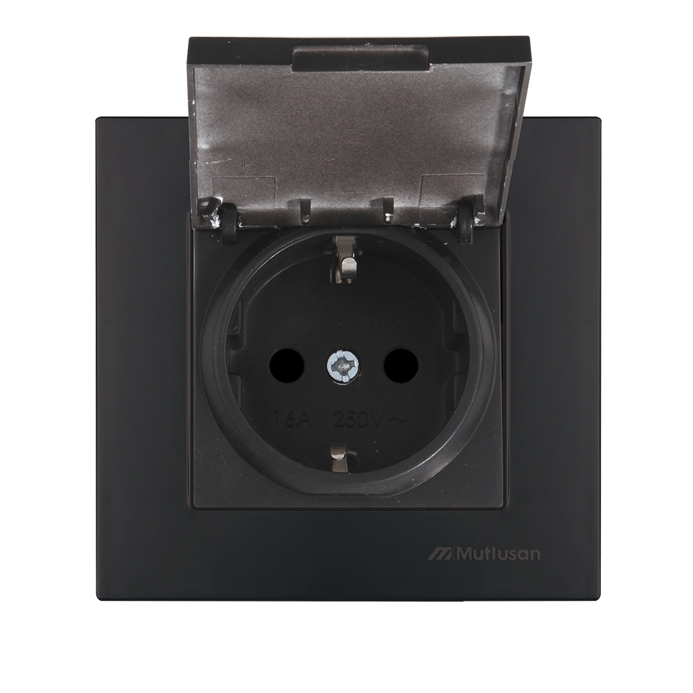 Priză simplă cu capac 16A Negru Rita Mutlusan