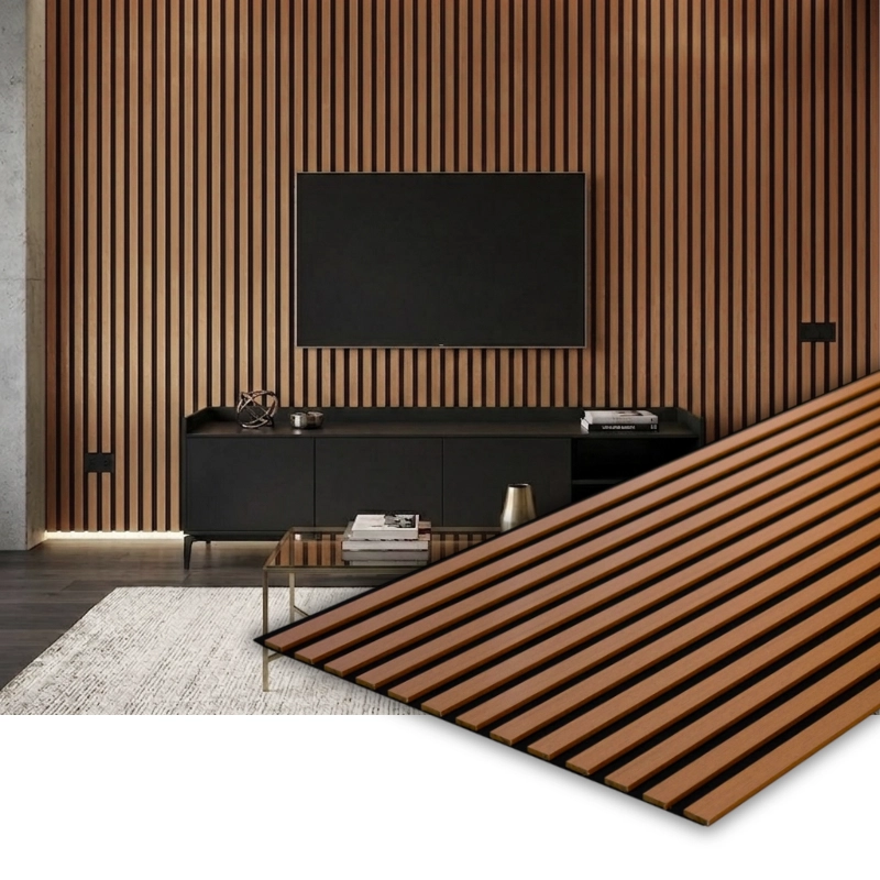 Panou MDF acustic 60x275cm Teak + CADOU: Lipici de montare