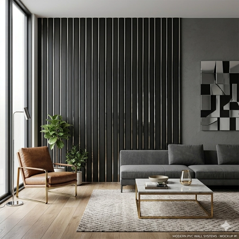 Panoul liniar decorativ din PVC Dubai negru