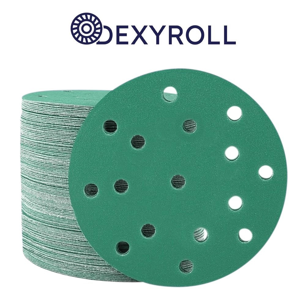 Velcro șmirghel verde cu folie, 15 găuri P320 - ø150mm