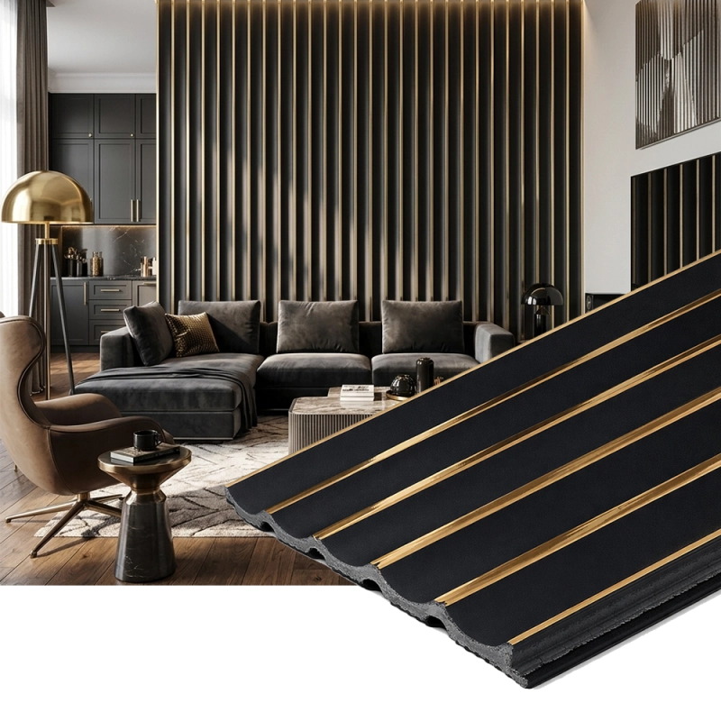 Panou decorativ liniar din PVC Mona negru